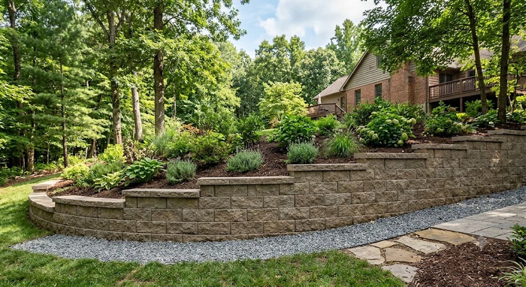 Retaining wall built by Turf Titans in the Madison and Huntsville Alabama area